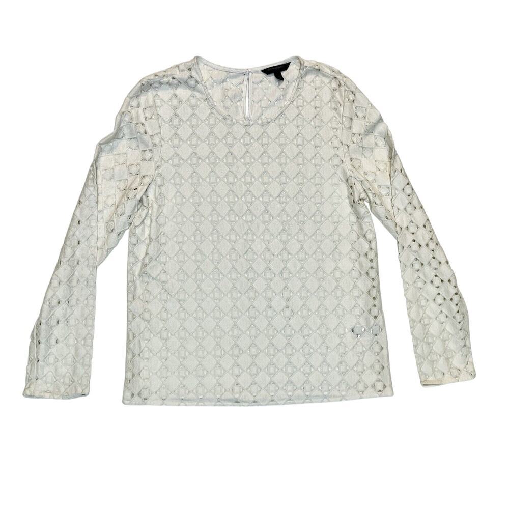 Banana Republic Top Dressy Medium Eyelet Lace Blouse Tunic Cream Long Sleeve